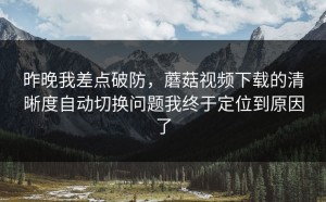 昨晚我差点破防，蘑菇视频下载的清晰度自动切换问题我终于定位到原因了