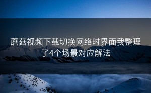 蘑菇视频下载切换网络时界面我整理了4个场景对应解法