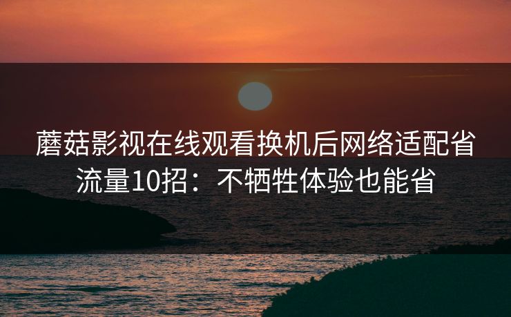 蘑菇影视在线观看换机后网络适配省流量10招:不牺牲体验也能省 蘑菇影视在线观看换机后网络适配省流量10招:不牺牲体验也能省